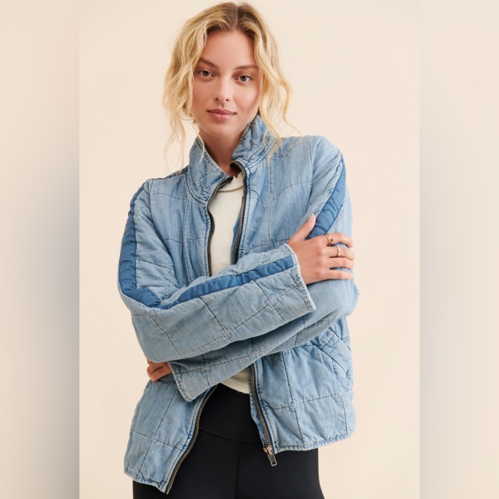 Free People Dolman Quilted Denim Jacket size Medium